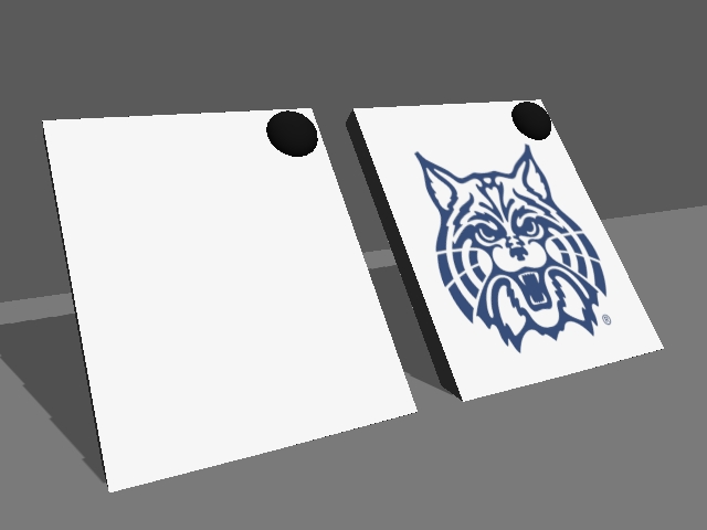 Two white display boards one with Wilbur Wildcat logo