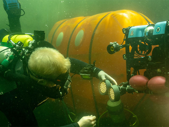 Underwater robot outside of Ocean Spact Habitat at Biosphere 2