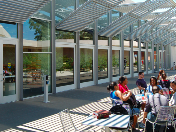 Students in the James E. Rogers College of Law courtyard