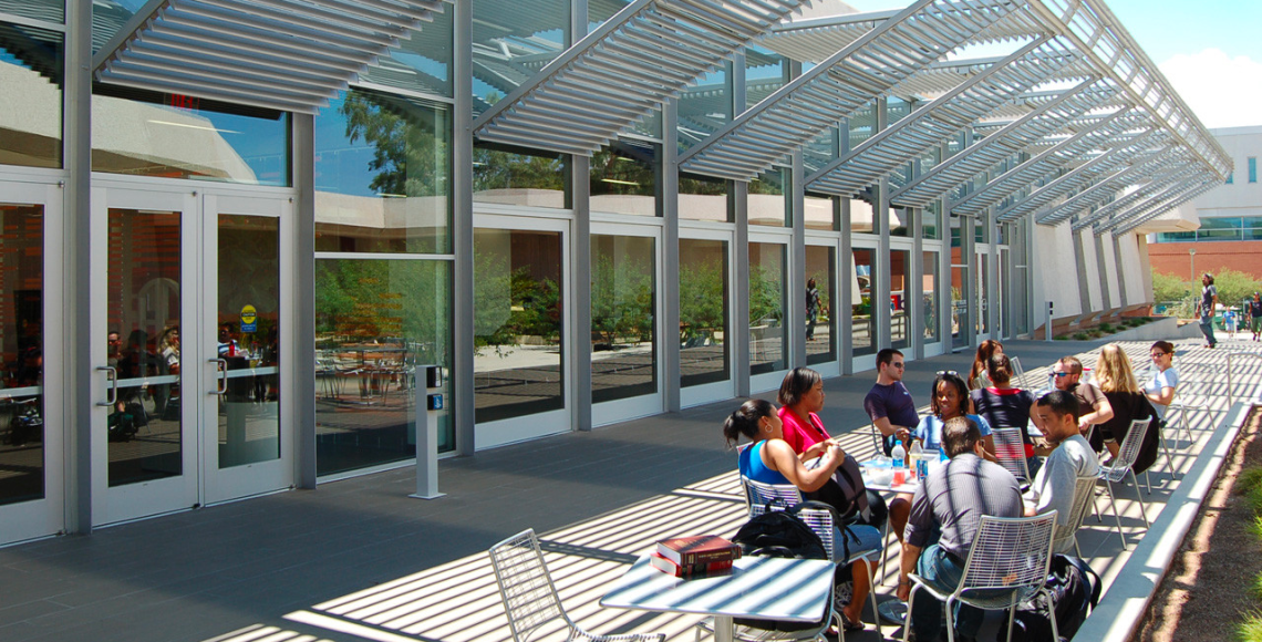 Students in the James E. Rogers College of Law courtyard