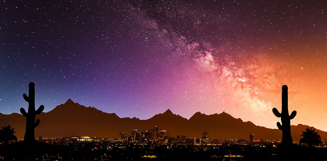 Tucson at night with Milky Way
