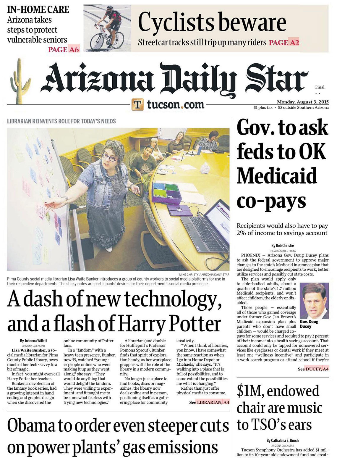 Arizona Daily Star newspaper featuring Lisa Bunker