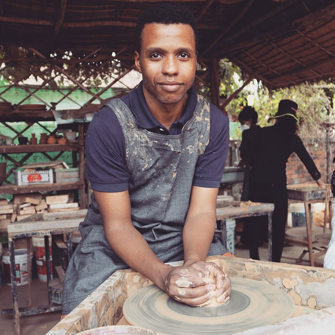 Bryan Armstrong in pottery studio