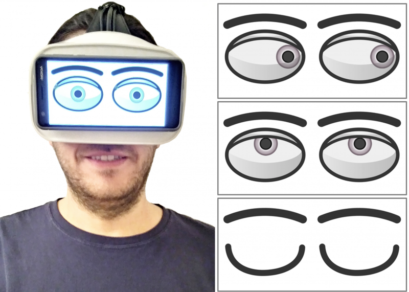 Cartoon eyes being displayed on VR headset